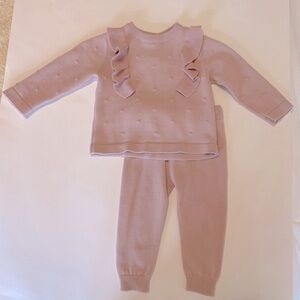 Viverano Pink Ruffled Baby Sweater and Pants Set